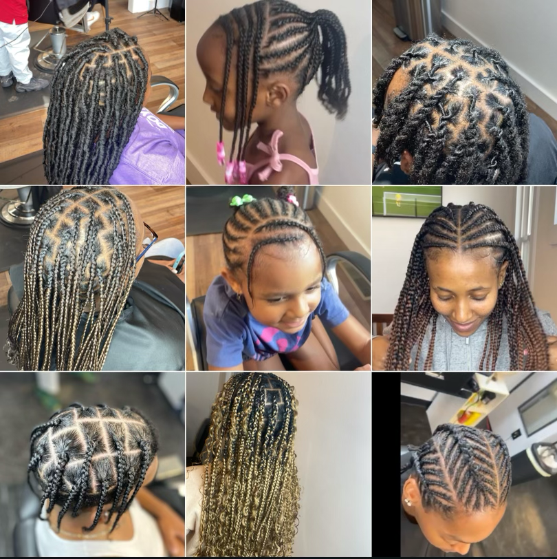 Collage of photos showing different braided hairstyles.